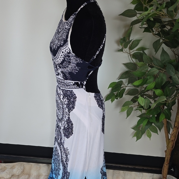 Fashion Nova Black and Blue Patterned Maxi Dress - Picture 3 of 6